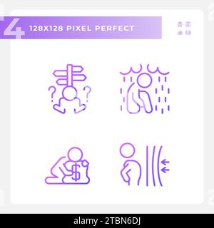 Purple pixel perfect gradient psychology icons set Stock Vector
