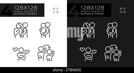 2D editable pixel perfect white and black psychology icons Stock Vector