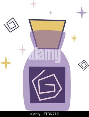 Magic jar with elixir or magic potion cartoon style clip art. Cute glass jar with liquid, hand drawn simple isolated illustration. Vessel for aromathe Stock Vector