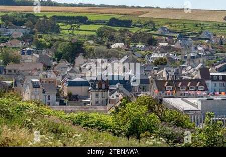 Scenery at Gold beach near Arromanches-les-Bains which was one of the five areas of the Allied invasion of German-occupied France in the Normandy land Stock Photo