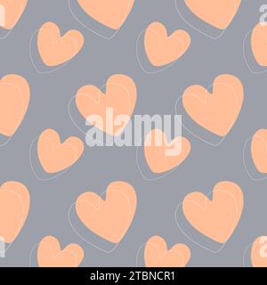 Love hearts peach fuzz trend color 2024 seamless gray background. Cute romantic hearts background. Valentines Day holiday background texture, romantic Stock Vector