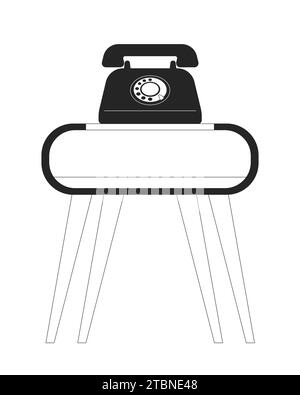 Retro telephone table stand black and white 2D line cartoon object Stock Vector