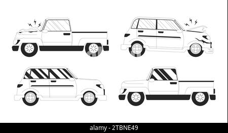 Auto repair shop black and white 2D line cartoon objects set Stock Vector