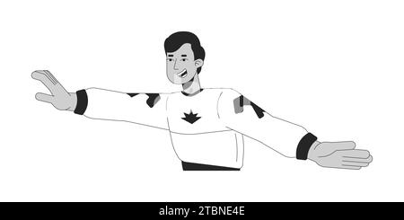 Dance move with hands indian man black and white 2D line cartoon character Stock Vector
