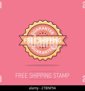 Free shipping grunge rubber stamp. Vector illustration on white background. Business concept guarantee free delivery stamp pictogram. Stock Vector