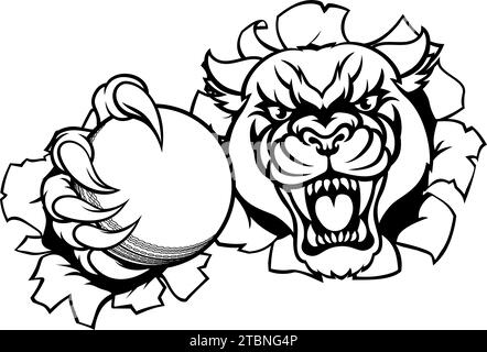 Panther Cougar Jaguar Cat Cricket Ball Mascot Stock Vector