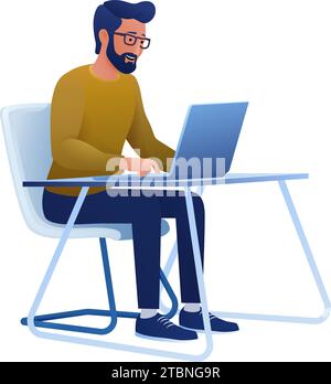 Man Using Laptop Computer Cartoon Illustration Stock Vector
