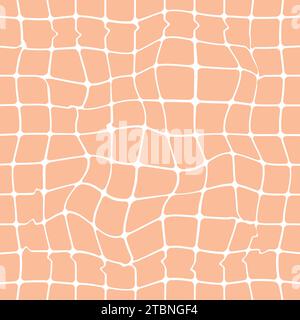 Minimalist bright mosaic seamless pattern. Peach Fuzz wavy distorted grid on a white background.Ideal for printing baby clothes, textiles, fabrics, wr Stock Vector