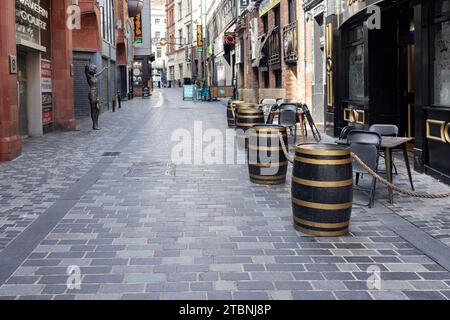 Liverpool, united kingdom May, 16, 2023  A view on famous Mathew Street, the place of Beatles in Liverpool, Stock Photo