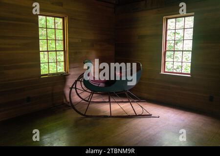 A Sleigh, Jonathan Herrick Carriage Manufactory Barn at the Hale Farm Village, Cuyahoga Valley National Park in Ohio, USA Stock Photo