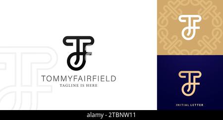 vector illustration TF or JF monogram letter corporate identity for business card, branding ads campaigns, letterpress, embroidery Stock Vector