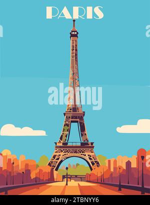 Paris, France Travel Poster in retro style vector. Stock Vector