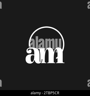 AM logo initials monogram with circular lines, minimalist and clean logo design, simple but classy style vector graphic Stock Vector