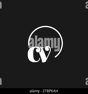 CV logo initials monogram with circular lines, minimalist and clean logo design, simple but classy style vector graphic Stock Vector