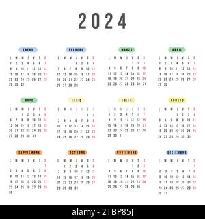 Spanish horizontal rectangular black calendar for 2024 year. White  background. Isolated vector image. Illustration template for design,  planner Stock Vector Image & Art - Alamy