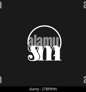 SM logo initials monogram with circular lines, minimalist and clean logo design, simple but classy style vector graphic Stock Vector