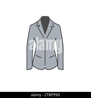 Grey Horse Riding Blazer Flat Outline Colored Icon. Stylish Vector Illustration for Fashion, Formal Wear and Modern Attire Concepts. Isolated on White Stock Vector