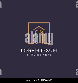 GM initial square logo design, modern and luxury real estate logo style design ideas Stock Vector