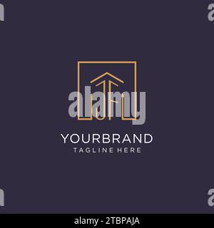 JF initial square logo design, modern and luxury real estate logo style design ideas Stock Vector