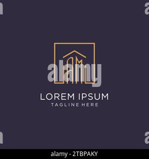 AM initial square logo design, modern and luxury real estate logo style design ideas Stock Vector