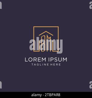 BM initial square logo design, modern and luxury real estate logo style design ideas Stock Vector