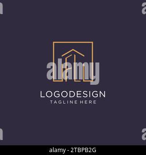 FL initial square logo design, modern and luxury real estate logo style design ideas Stock Vector