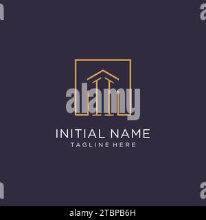 II initial square logo design, modern and luxury real estate logo style design ideas Stock Vector