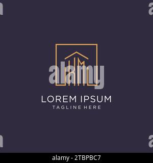 KM initial square logo design, modern and luxury real estate logo style design ideas Stock Vector