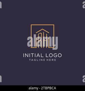 RH initial square logo design, modern and luxury real estate logo style design ideas Stock Vector