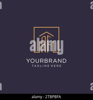 RF initial square logo design, modern and luxury real estate logo style design ideas Stock Vector