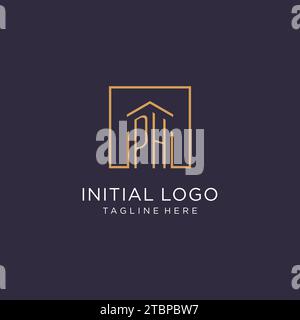 PH initial square logo design, modern and luxury real estate logo style design ideas Stock Vector
