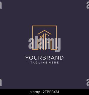MF initial square logo design, modern and luxury real estate logo style design ideas Stock Vector
