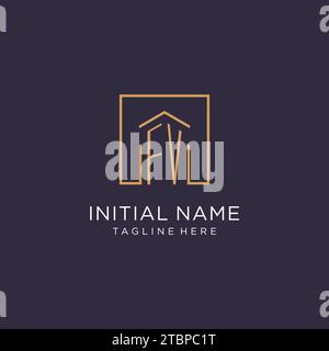 FV initial square logo design, modern and luxury real estate logo style design ideas Stock Vector