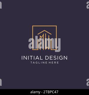 MW initial square logo design, modern and luxury real estate logo style design ideas Stock Vector