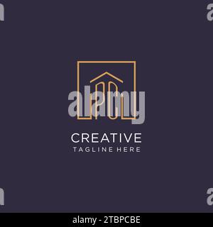 PC initial square logo design, modern and luxury real estate logo style design ideas Stock Vector