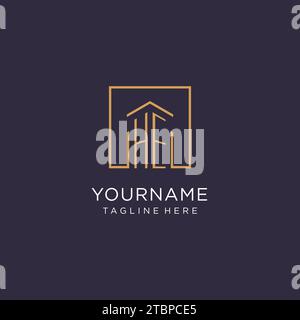 HE initial square logo design, modern and luxury real estate logo style design ideas Stock Vector