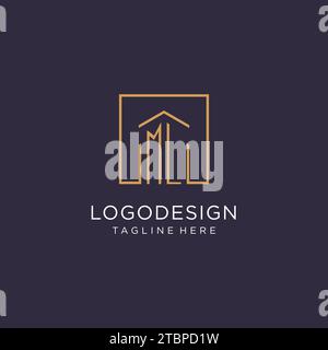 ML initial square logo design, modern and luxury real estate logo style design ideas Stock Vector