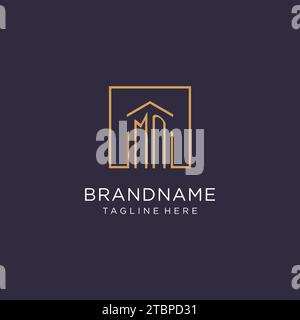 MN initial square logo design, modern and luxury real estate logo style design ideas Stock Vector