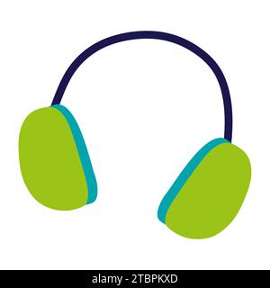Retro headphones in modern trendy colors. Vintage 80s 90s vector illustration. Nostalgia for 1990s. Music Mp3 equipment in flat style isolated on whit Stock Vector