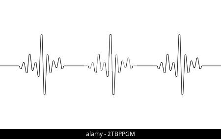 Heart beat one line. Continuous lines heart beats drawing. Wave pulse. Art heartbeat waves. Hand draw cardiogram. Outline human. Editable black stroke Stock Vector