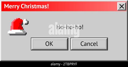 Merry Christmas themed dialogue box with Santa red hat. Abstract vaporwave, y2k aesthetics window with 90s style system message Stock Vector