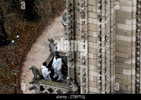 Paris, France. 08th Dec, 2023. Illustration during the French president's visit to the reconstruction site of Notre-Dame Cathedral in Paris, France on December 8, 2023. Photo by Stephane Lemouton/Pool/ABACAPRESS.COM Credit: Abaca Press/Alamy Live News Stock Photo