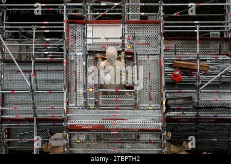 Paris, France. 08th Dec, 2023. Illustration during the French president's visit to the reconstruction site of Notre-Dame Cathedral in Paris, France on December 8, 2023. Photo by Stephane Lemouton/Pool/ABACAPRESS.COM Credit: Abaca Press/Alamy Live News Stock Photo