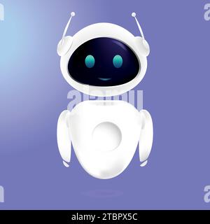 3D chat bot artificial intelligence with neon eyes. AI technology concept. Technology and engineering. Customer support service Chat Bot. Digital brai Stock Vector