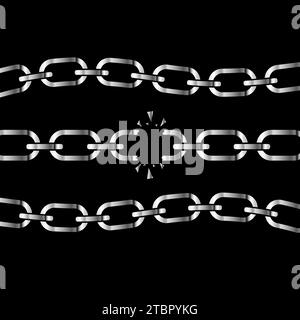 Silver chain broken on black background, Realistic jewelry chain, Stylish logo, Vector illustration isolated Stock Vector