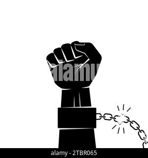 Hand in shackles broken chain. The concept of freedom and human rights. Vector graphic illustration black silhouette Stock Vector