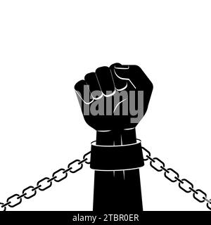 Hand in shackles broken chain. The concept of freedom and human rights. Vector graphic illustration black silhouette Stock Vector