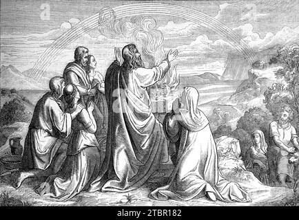 Bible Story- illustration of Noah and his Family preparing to enter the ...