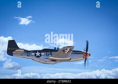 A P-51 Mustang, named Wee Willy II, in the skies at America's Airshow 2023 in Miramar, California. Stock Photo