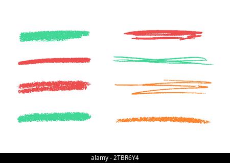 crayon emphasis underline. Hand drawn colored charcoal curly lines, squiggles and shapes for diagrams. Doodle simple sketch icon. Vector illustration Stock Vector
